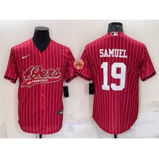 Men's San Francisco 49ers 19 Deebo Samuel Red With Patch Cool Base Stitched Baseball Jersey