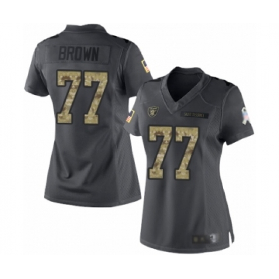 Women's Oakland Raiders 77 Trent Brown Limited Black 2016 Salute to Service Football Jersey