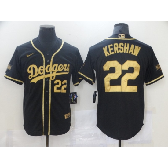 Men's Nike Los Angeles Dodgers 22 Clayton Kershaw Black Gold Authentic Jersey