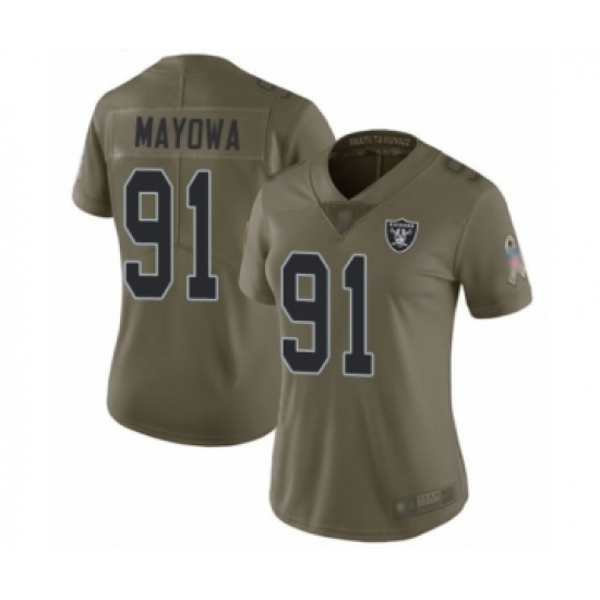 Women's Oakland Raiders 91 Benson Mayowa Limited Olive 2017 Salute to Service Football Jersey