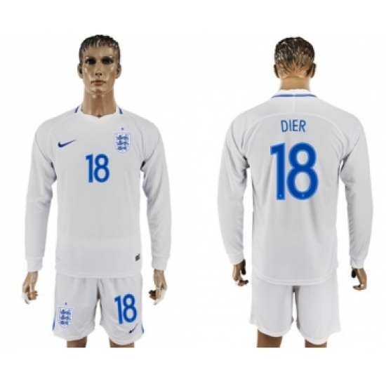 England 18 Dier Home Long Sleeves Soccer Country Jersey