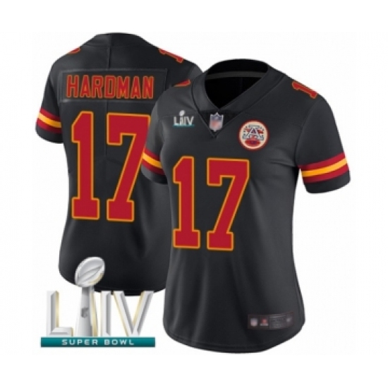 Women's Kansas City Chiefs 17 Mecole Hardman Limited Black Rush Vapor Untouchable Super Bowl LIV Bound Football Jersey
