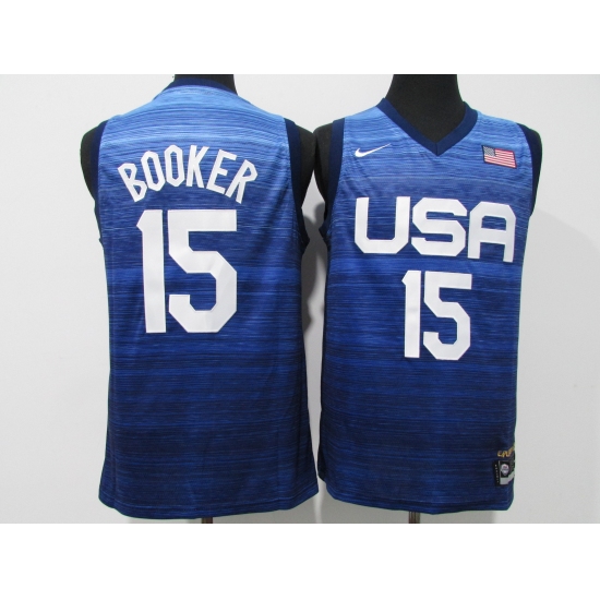 Men's Phoenix Suns 15 Devin Booker Blue USA Basketball Tokyo Olympics 2021 Jersey