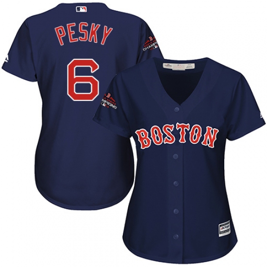 Women's Majestic Boston Red Sox 6 Johnny Pesky Authentic Navy Blue Alternate Road 2018 World Series Champions MLB Jersey