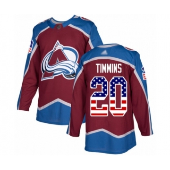 Men's Colorado Avalanche 20 Conor Timmins Authentic Burgundy Red USA Flag Fashion Hockey Jersey