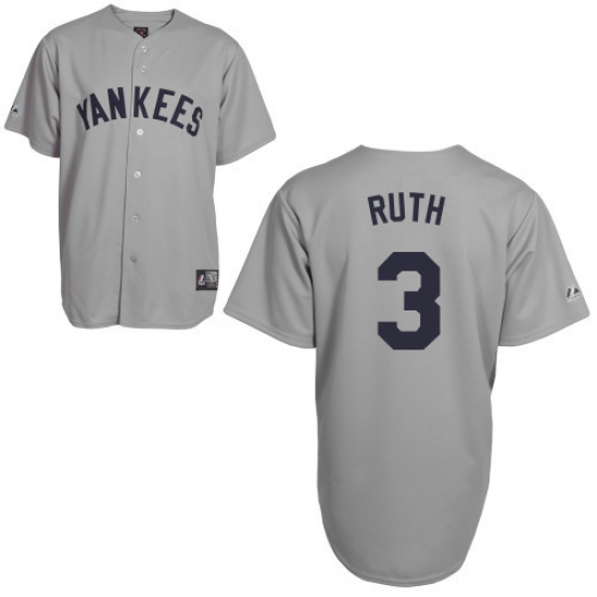 Men's Mitchell and Ness New York Yankees 3 Babe Ruth Authentic Grey Throwback MLB Jersey