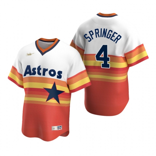 Men's Nike Houston Astros 4 George Springer White Orange Cooperstown Collection Home Stitched Baseball Jersey