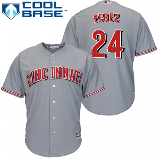 Youth Majestic Cincinnati Reds 24 Tony Perez Replica Grey Road Cool Base MLB Jersey