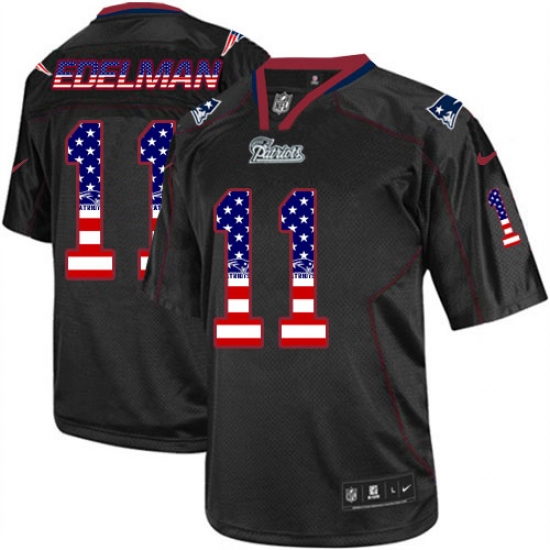 Men's Nike New England Patriots 11 Julian Edelman Elite Black USA Flag Fashion NFL Jersey