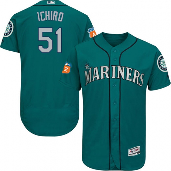 Men's Majestic Seattle Mariners 51 Ichiro Suzuki Teal Green Alternate Flex Base Authentic Collection MLB Jersey