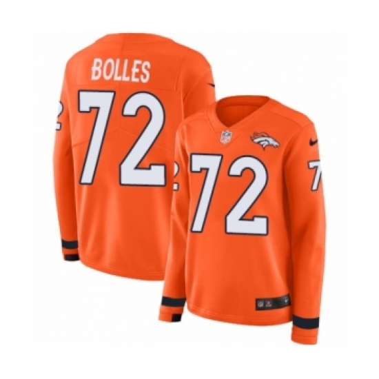 Women's Nike Denver Broncos 72 Garett Bolles Limited Orange Therma Long Sleeve NFL Jersey