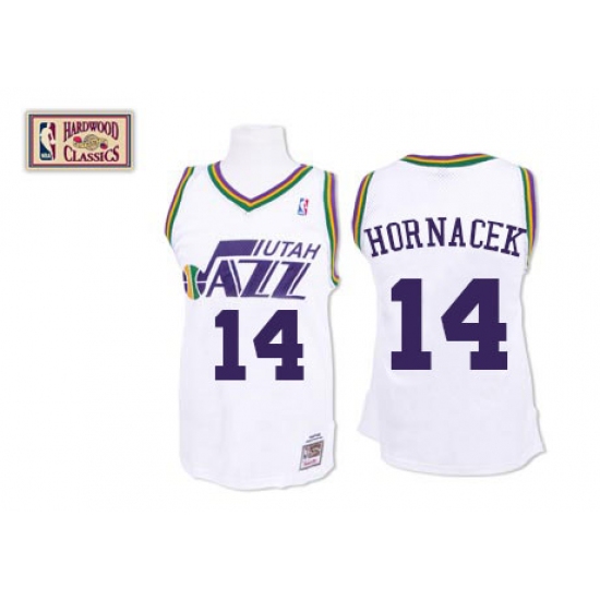 Men's Mitchell and Ness Utah Jazz 14 Jeff Hornacek Swingman White Throwback NBA Jersey