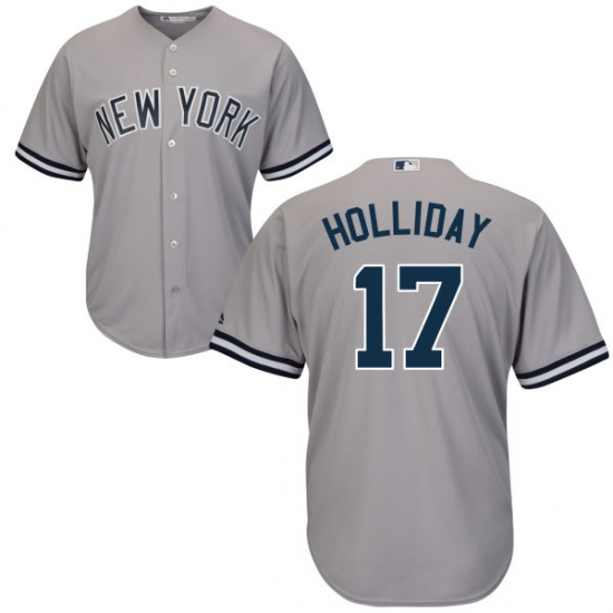 Youth Majestic New York Yankees 17 Matt Holliday Replica Grey Road MLB Jersey