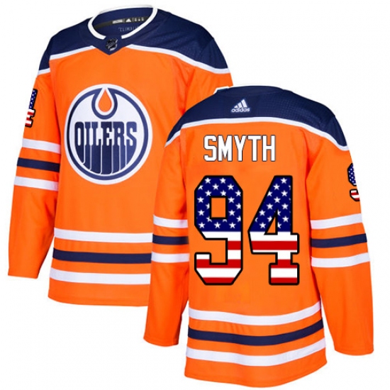 Men's Adidas Edmonton Oilers 94 Ryan Smyth Authentic Orange USA Flag Fashion NHL Jersey