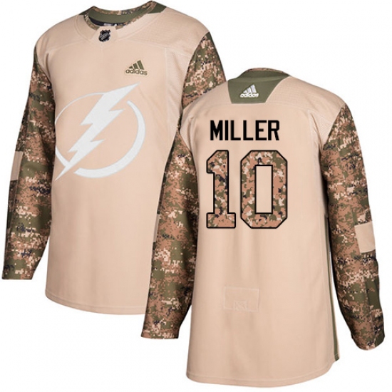Men's Adidas Tampa Bay Lightning 10 J.T. Miller Authentic Camo Veterans Day Practice NHL Jersey