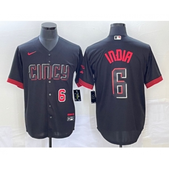 Men's Cincinnati Reds 6 Jonathan India Number Black 2023 City Connect Stitched Jersey