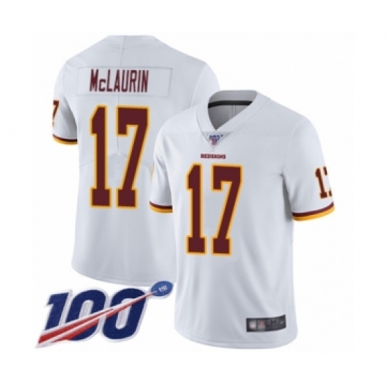 Men's Washington Redskins 17 Terry McLaurin White Vapor Untouchable Limited Player 100th Season Football Jersey