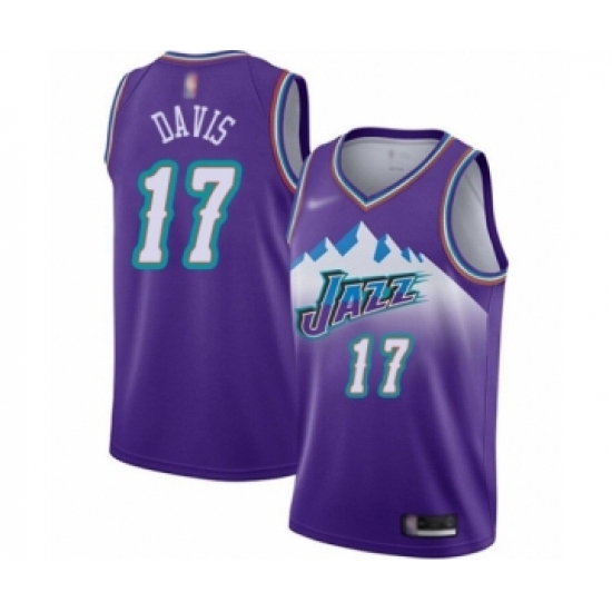 Men's Utah Jazz 17 Ed Davis Authentic Purple Hardwood Classics Basketball Jersey
