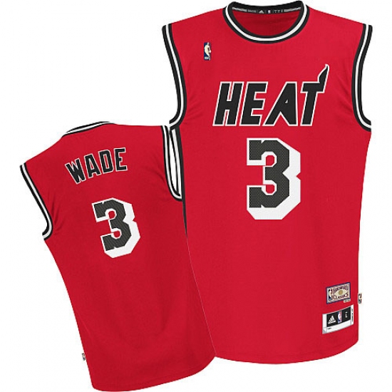 Men's Adidas Miami Heat 3 Dwyane Wade Authentic Red Hardwood Classics Nights NBA Jersey