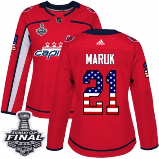 Women's Adidas Washington Capitals 21 Dennis Maruk Authentic Red USA Flag Fashion 2018 Stanley Cup Final NHL Jersey