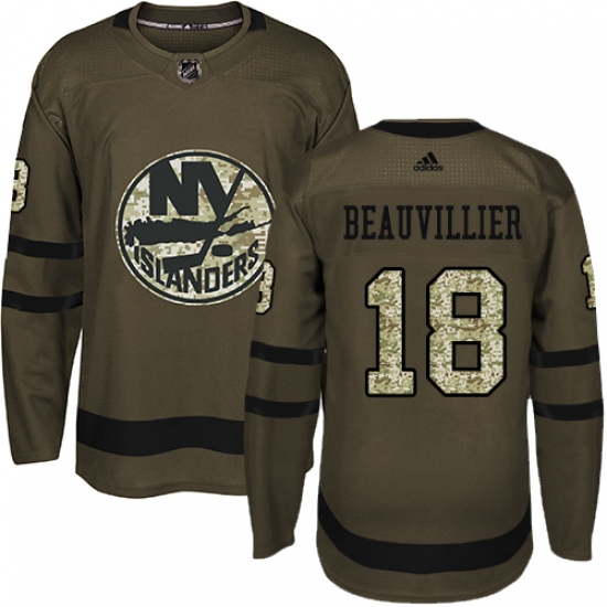 Men's Adidas New York Islanders 18 Anthony Beauvillier Authentic Green Salute to Service NHL Jersey