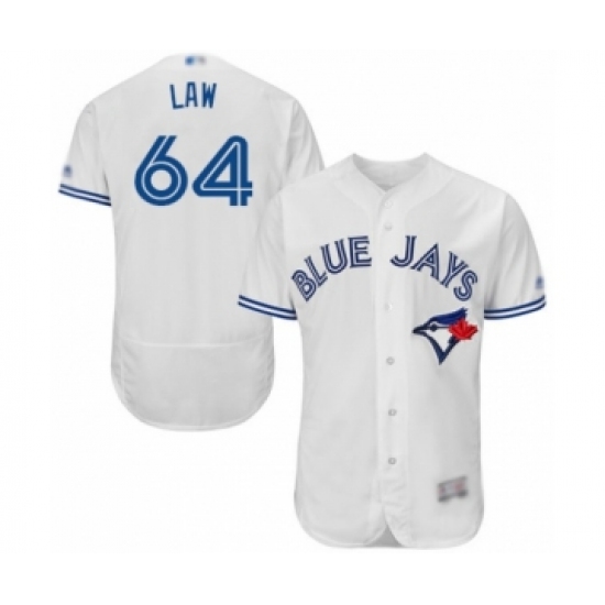 Men's Toronto Blue Jays 64 Derek Law White Home Flex Base Authentic Collection Baseball Player Jersey
