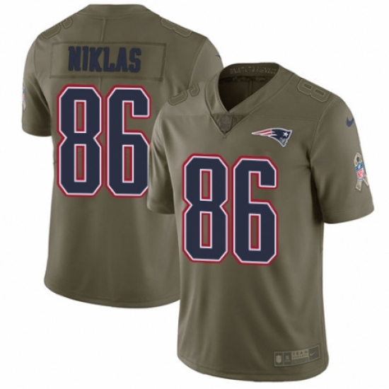 Youth Nike New England Patriots 86 Troy Niklas Limited Olive 2017 Salute to Service NFL Jersey