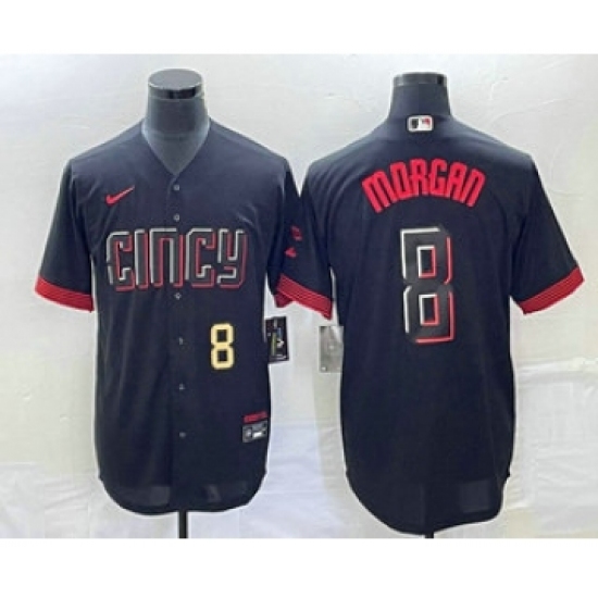 Men's Cincinnati Reds 8 Joe Morgan Number Black 2023 City Connect Cool Base Stitched Jersey 1