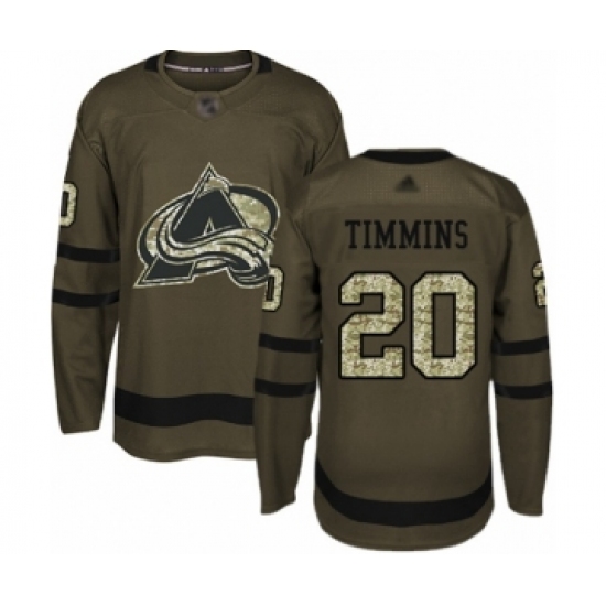 Youth Colorado Avalanche 20 Conor Timmins Authentic Green Salute to Service Hockey Jersey