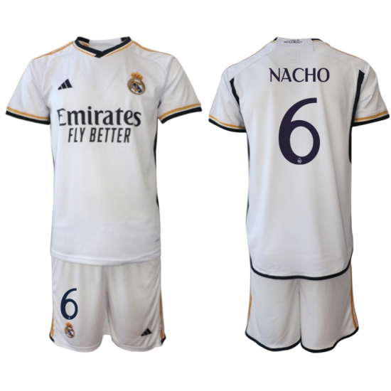 Men's Real Madrid 6 Nacho 2023-24 White Home Soccer Jersey