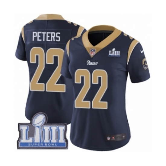 Women's Nike Los Angeles Rams 22 Marcus Peters Navy Blue Team Color Vapor Untouchable Limited Player Super Bowl LIII Bound NFL Jersey