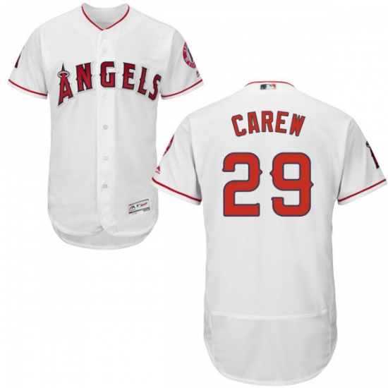 Men's Majestic Los Angeles Angels of Anaheim 29 Rod Carew White Home Flex Base Authentic Collection MLB Jersey