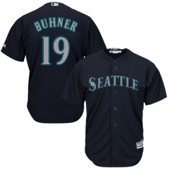 Men's Majestic Seattle Mariners 19 Jay Buhner Replica Navy Blue Alternate 2 Cool Base MLB Jersey