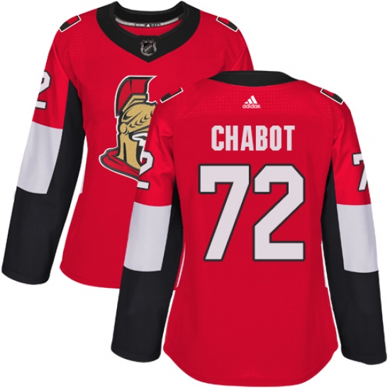 Women's Adidas Ottawa Senators 72 Thomas Chabot Authentic Red Home NHL Jersey