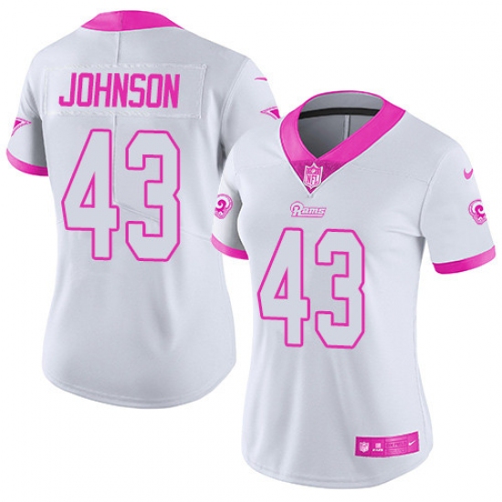 Women's Nike Los Angeles Rams 43 John Johnson Limited White/Pink Rush Fashion NFL Jersey