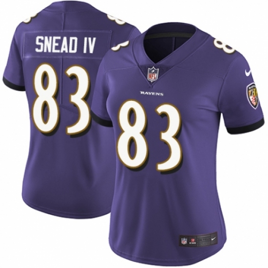 Women's Nike Baltimore Ravens 83 Willie Snead IV Purple Team Color Vapor Untouchable Limited Player NFL Jersey