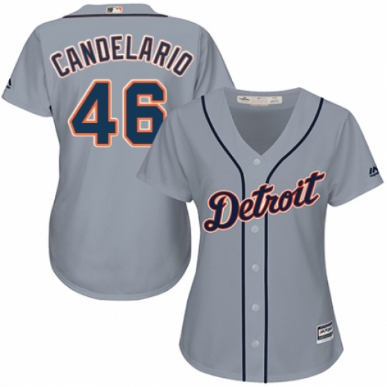 Women's Majestic Detroit Tigers 46 Jeimer Candelario Replica Grey Road Cool Base MLB Jersey