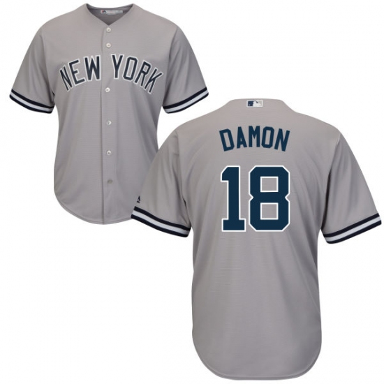 Youth Majestic New York Yankees 18 Johnny Damon Replica Grey Road MLB Jersey