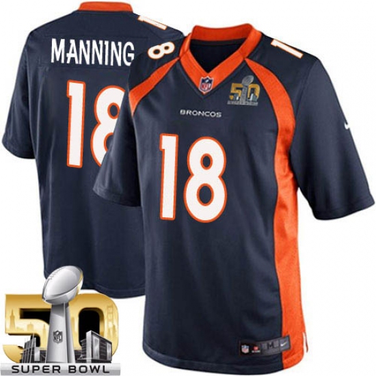 Youth Nike Denver Broncos 18 Peyton Manning Elite Navy Blue Alternate Super Bowl 50 Bound NFL Jersey