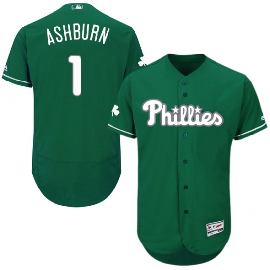 Men's Majestic Philadelphia Phillies 1 Richie Ashburn Green Celtic Flexbase Authentic Collection MLB Jersey