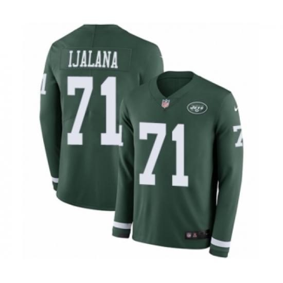 Men's Nike New York Jets 71 Ben Ijalana Limited Green Therma Long Sleeve NFL Jersey