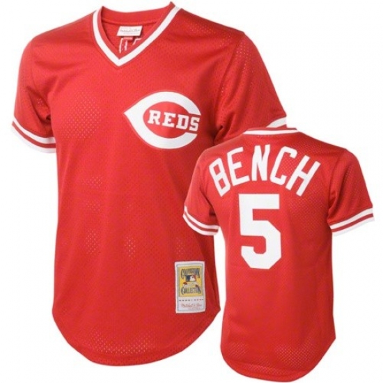 Men's Mitchell and Ness Cincinnati Reds 5 Johnny Bench Authentic Red Throwback MLB Jersey