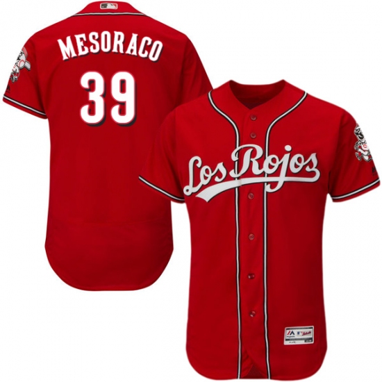 Men's Majestic Cincinnati Reds 39 Devin Mesoraco Red Los Rojos Flexbase Authentic Collection MLB Jersey