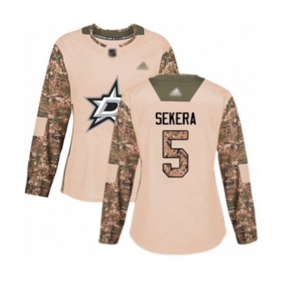 Women's Dallas Stars 5 Andrej Sekera Authentic Camo Veterans Day Practice Hockey Jersey