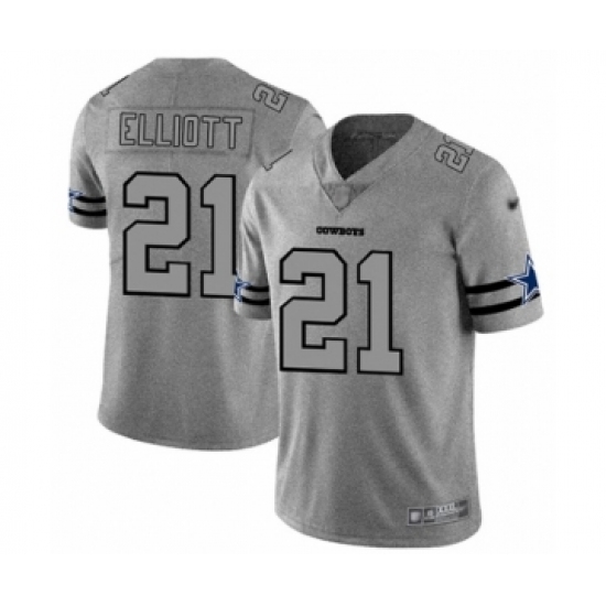 Men's Dallas Cowboys 21 Ezekiel Elliott Gray Team Logo Gridiron Limited Football Jersey