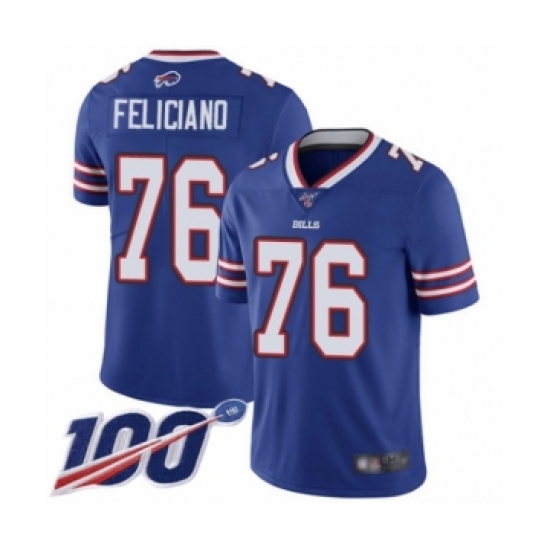 Men's Buffalo Bills 76 Jon Feliciano Royal Blue Team Color Vapor Untouchable Limited Player 100th Season Football Jersey