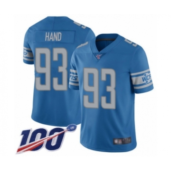 Men's Detroit Lions 93 Da'Shawn Hand Blue Team Color Vapor Untouchable Limited Player 100th Season Football Jersey