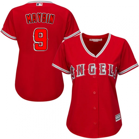 Women's Majestic Los Angeles Angels of Anaheim 9 Cameron Maybin Authentic Red Alternate MLB Jersey