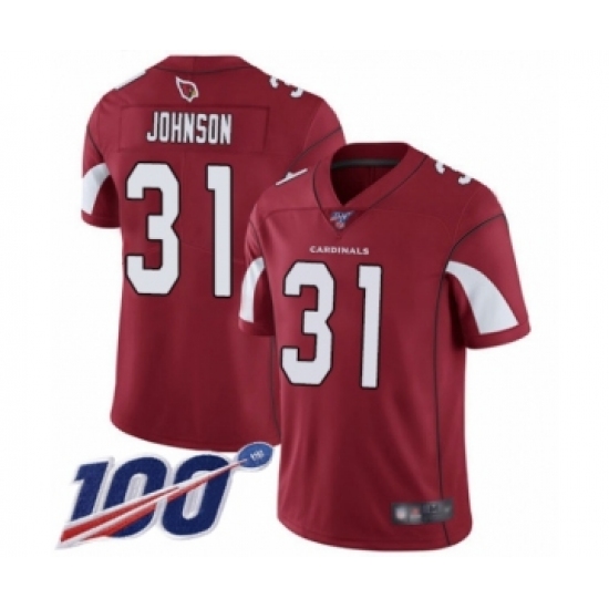 Men's Arizona Cardinals 31 David Johnson Red Team Color Vapor Untouchable Limited Player 100th Season Football Jersey