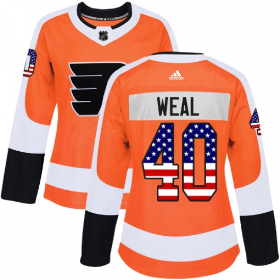 Women's Adidas Philadelphia Flyers 40 Jordan Weal Authentic Orange USA Flag Fashion NHL Jersey